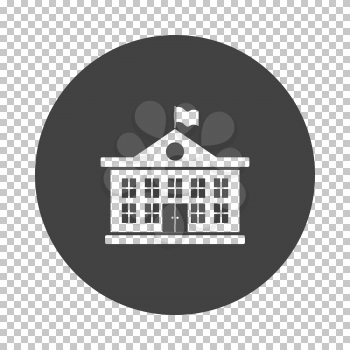 School building icon. Subtract stencil design on tranparency grid. Vector illustration.