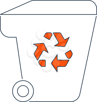 Garbage Container With Recycle Sign Icon. Thin Line With Red Fill Design. Vector Illustration.