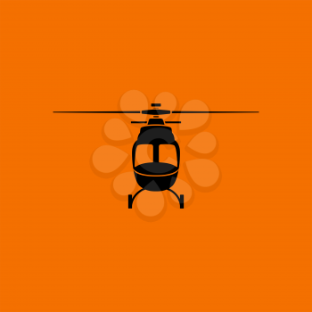 Helicopter icon front view. Black on Orange background. Vector illustration.