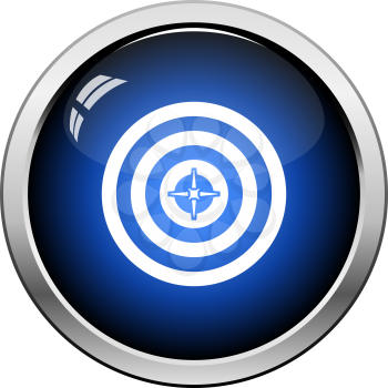 Target With Dart In Center Icon. Glossy Button Design. Vector Illustration.