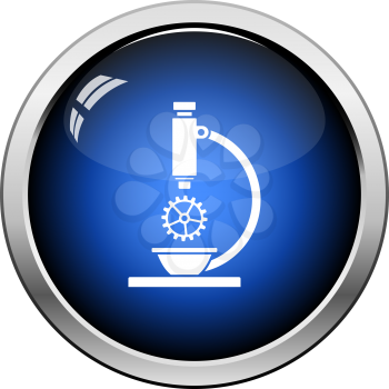 Research Icon. Glossy Button Design. Vector Illustration.