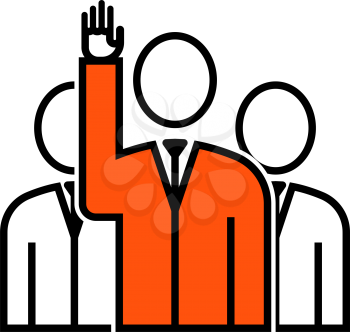 Voting Man With Men Behind Icon. Thin Line With Orange Fill Design. Vector Illustration.