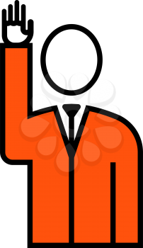 Voting Man Icon. Thin Line With Orange Fill Design. Vector Illustration.