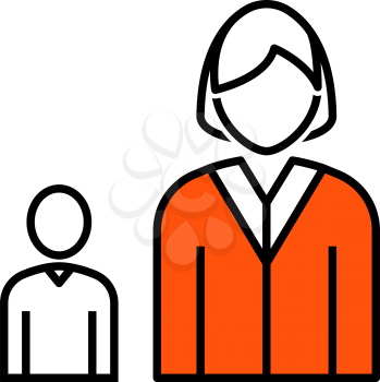 Lady Boss With Subordinate Icon. Thin Line With Orange Fill Design. Vector Illustration.