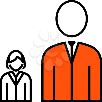 Man Boss With Subordinate Lady Icon. Thin Line With Orange Fill Design. Vector Illustration.