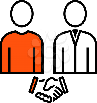 Two Man Making Deal Icon. Thin Line With Orange Fill Design. Vector Illustration.