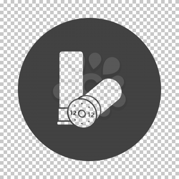 Ammo from hunting gun icon. Subtract stencil design on tranparency grid. Vector illustration.