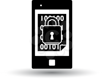 Mobile Security Icon. Black on White Background With Shadow. Vector Illustration.
