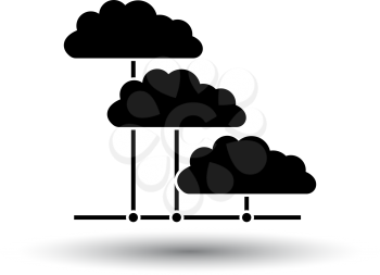 Cloud Network Icon. Black on White Background With Shadow. Vector Illustration.