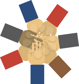 Unity And Teamwork Icon. Flat Color Design. Vector Illustration. Many Hands Putting on Each Other.