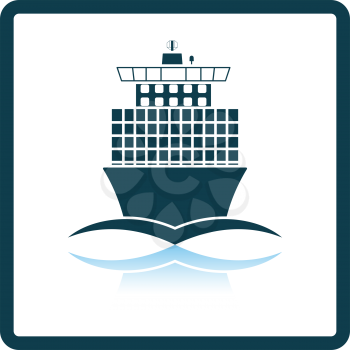 Container ship icon front view. Square Shadow Reflection Design. Vector Illustration.