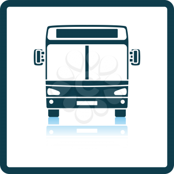 City bus icon front view. Square Shadow Reflection Design. Vector Illustration.