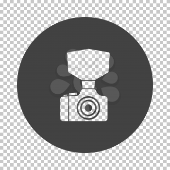 Camera with fashion flash icon. Subtract stencil design on tranparency grid. Vector illustration.
