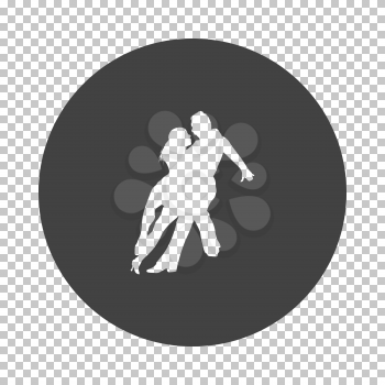 Dancing pair icon. Subtract stencil design on tranparency grid. Vector illustration.