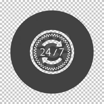 24 hour taxi service icon. Subtract stencil design on tranparency grid. Vector illustration.