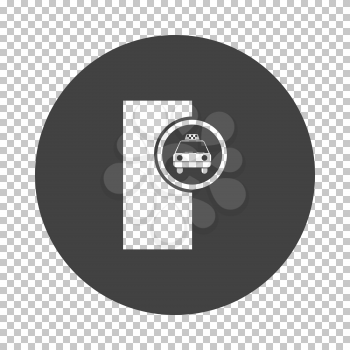 Taxi station icon. Subtract stencil design on tranparency grid. Vector illustration.