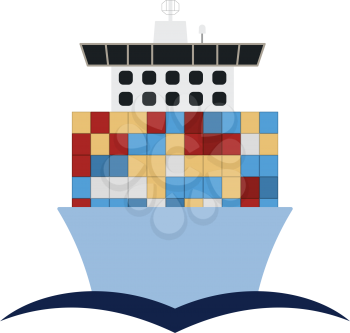 Container ship icon front view. Flat color design. Vector illustration.