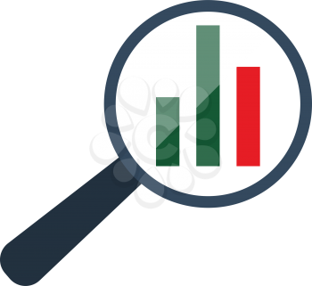 Analytics Icon. Magnifying Glass Analysing Stock Chart. Flat color design. Startup series. Vector illustration.