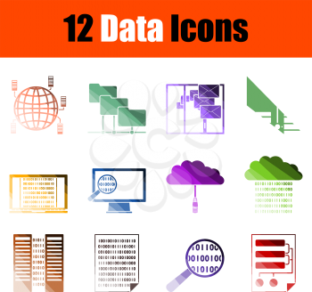 Data Icon Set. Flat Color Ladder Design. Vector Illustration.