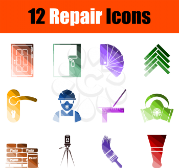 Set of 12 icons on Home Repair theme. Color Ladder  Design. Fully editable vector illustration. Text expanded.