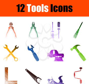 Tools Icon Set. Flat Color Ladder Design. Vector Illustration.