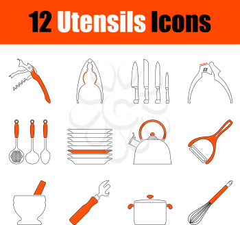 Set of Utensils Icons. Thin Line With Orange Design. Vector Illustration.