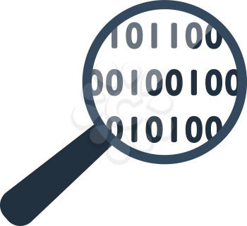 Data Analysing Icon. Magnifying Glass With Binary Code. Flat color design. Data series. Vector illustration.
