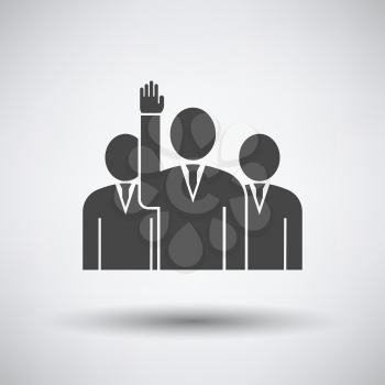 Voting Man With Men Behind Icon on gray background, round shadow. Vector illustration.