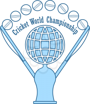 Cricket Cup Icon. Thin Line With Blue Fill Design. Vector Illustration.