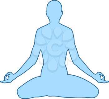 Lotus Pose Icon. Thin Line With Blue Fill Design. Vector Illustration.