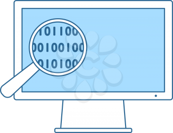 Data Analysing Icon. Thin Line With Blue Fill Design. Vector Illustration.