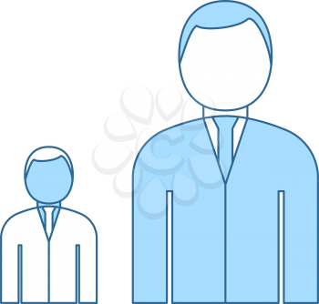 Man Boss With Subordinate Icon. Thin Line With Blue Fill Design. Vector Illustration.