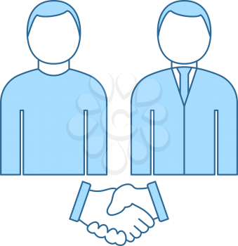 Two Man Making Deal Icon. Thin Line With Blue Fill Design. Vector Illustration.
