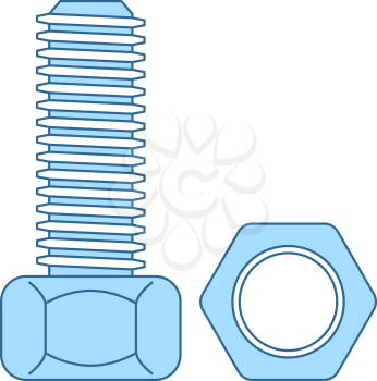 Icon Of Bolt And Nut. Thin Line With Blue Fill Design. Vector Illustration.