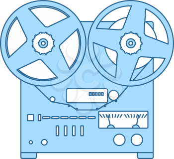 Reel Tape Recorder Icon. Thin Line With Blue Fill Design. Vector Illustration.