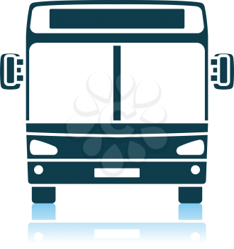 City Bus Icon Front View. Shadow Reflection Design. Vector Illustration.