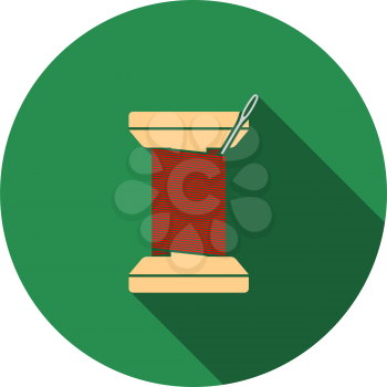 Sewing Reel With Thread Icon. Flat Circle Stencil Design With Long Shadow. Vector Illustration.