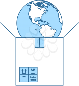Planet In Box. Thin Line With Blue Fill Design. Vector Illustration.