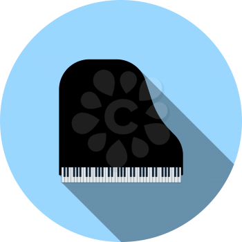 Grand Piano Icon. Flat Circle Stencil Design With Long Shadow. Vector Illustration.