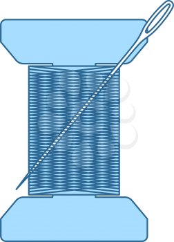Sewing Reel With Thread Icon. Thin Line With Blue Fill Design. Vector Illustration.