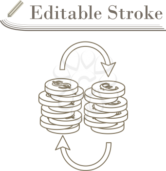 Dollar Euro Coins Stack Icon. Editable Stroke Simple Design. Vector Illustration.