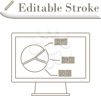 Monitor With Analytics Diagram Icon. Editable Stroke Simple Design. Vector Illustration.