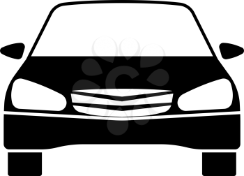Sedan Car Icon Front View. Black on White. Vector Illustration.