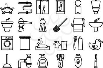 Bathroom Icon Set. Editable Bold Outline Design. Vector Illustration.
