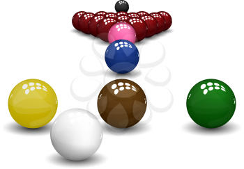 Snooker pyramid  shiny balls on white background. Vector illustration.