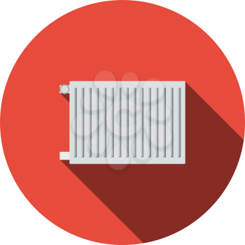 Icon Of Radiator. Flat Circle Stencil Design With Long Shadow. Vector Illustration.