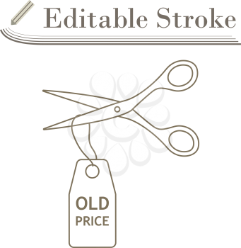 Scissors Cut Old Price Tag Icon. Editable Stroke Simple Design. Vector Illustration.