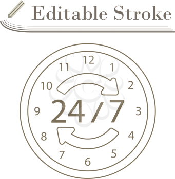 24 Hour Icon. Editable Stroke Simple Design. Vector Illustration.