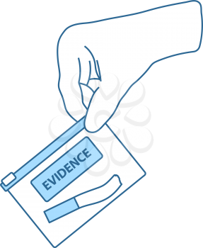 Hand Holding Evidence Pocket Icon. Thin Line With Blue Fill Design. Vector Illustration.