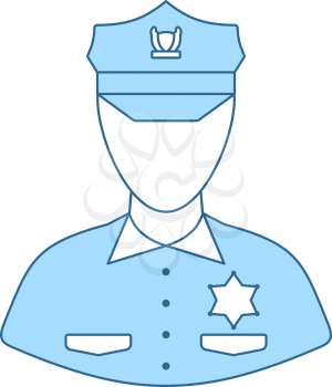 Policeman Icon. Thin Line With Blue Fill Design. Vector Illustration.